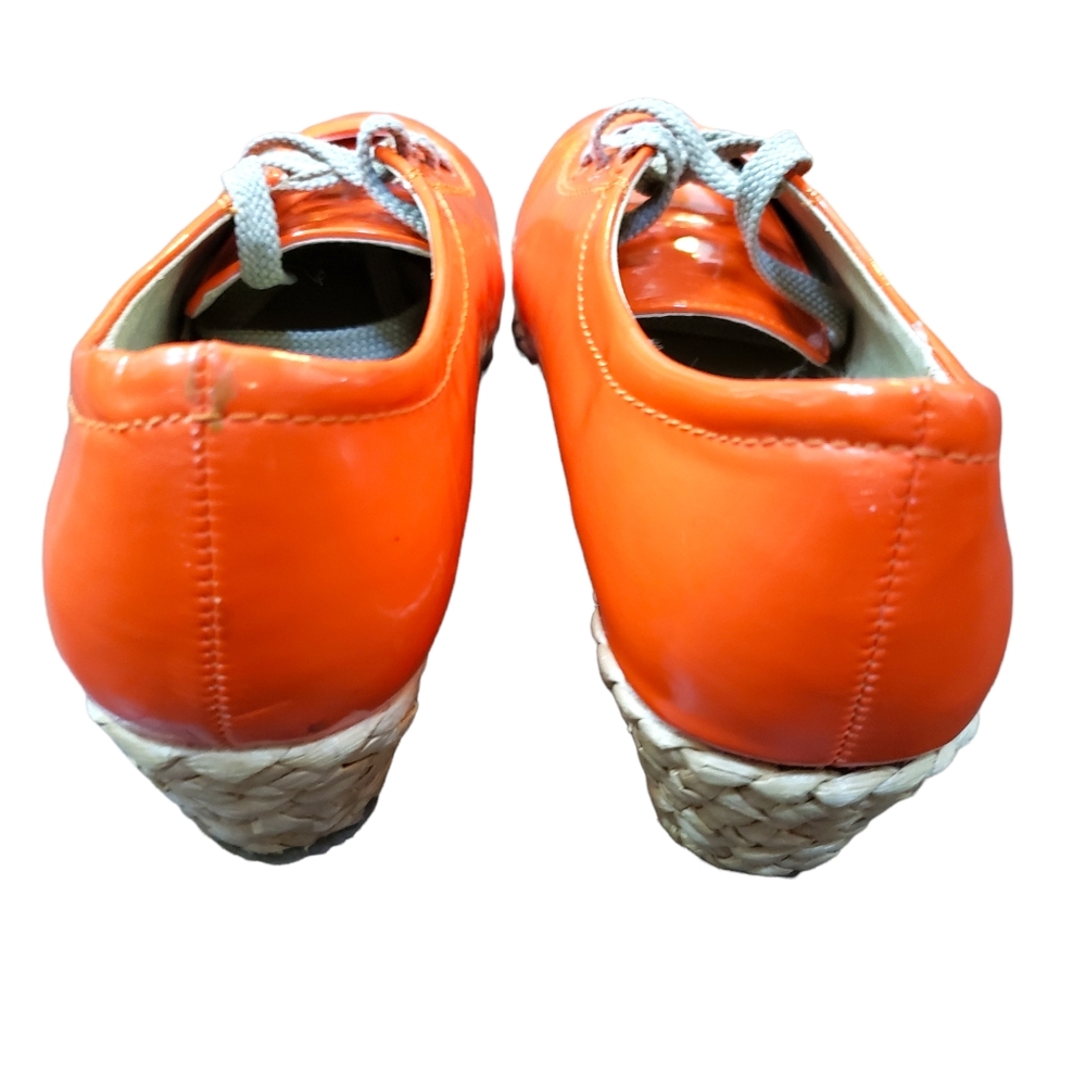 Bertinni Patent Leather Lace-Up Platform Raffia Espadrilles Orange 8 - Picture 7 of 8